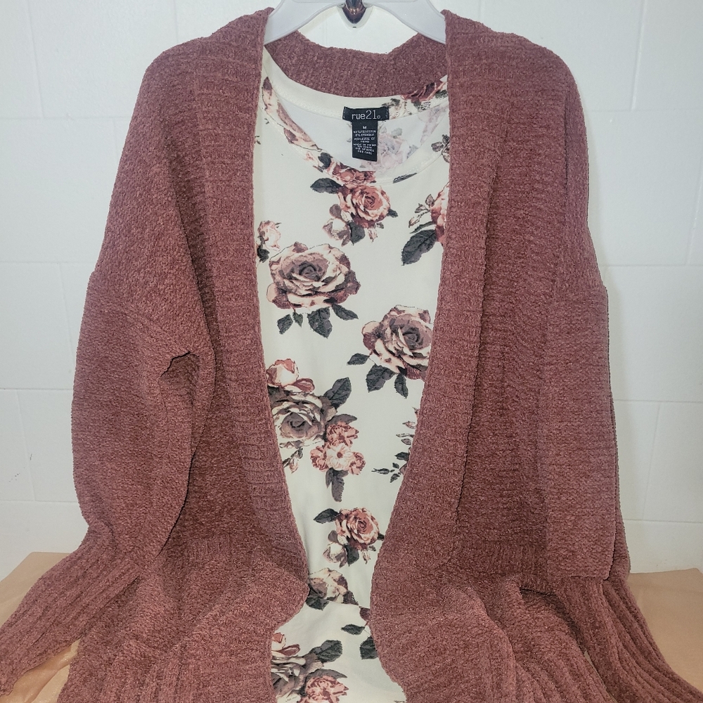 Rue21 Kids Casual Dress with Floral Print and Mauve Cardigan
